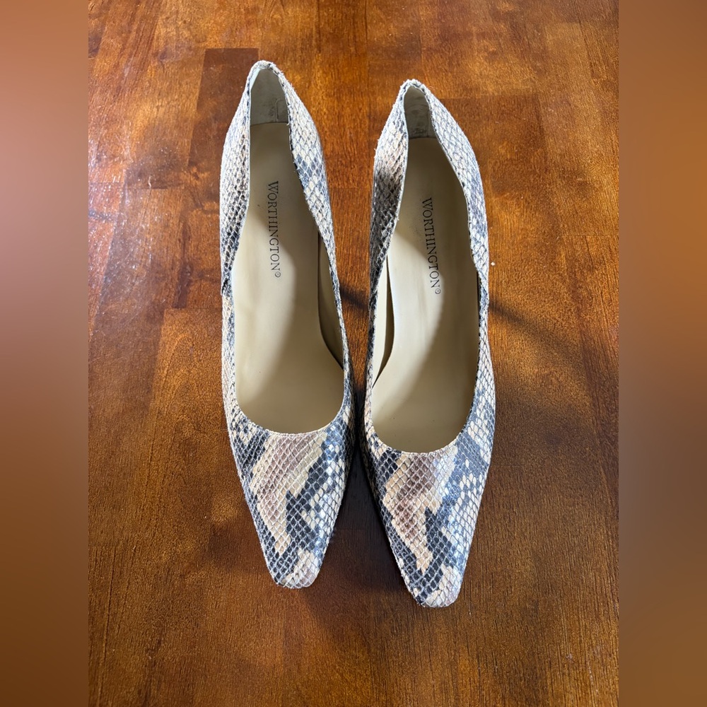 Worthington Snakeskin Heels - Black and Tan